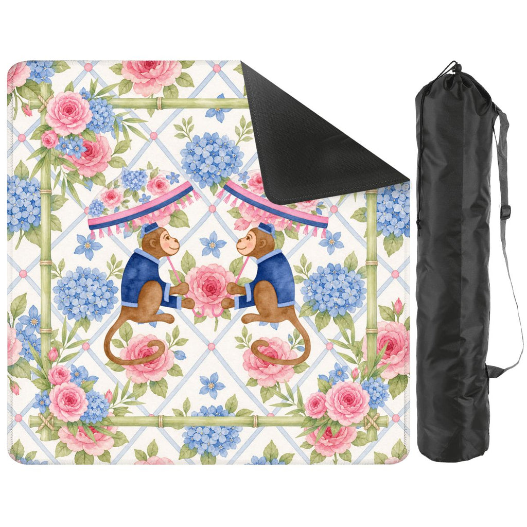 Mahjong Monkey Floral Infusion Hydrangeas Blue And Pink Mahjong Mat