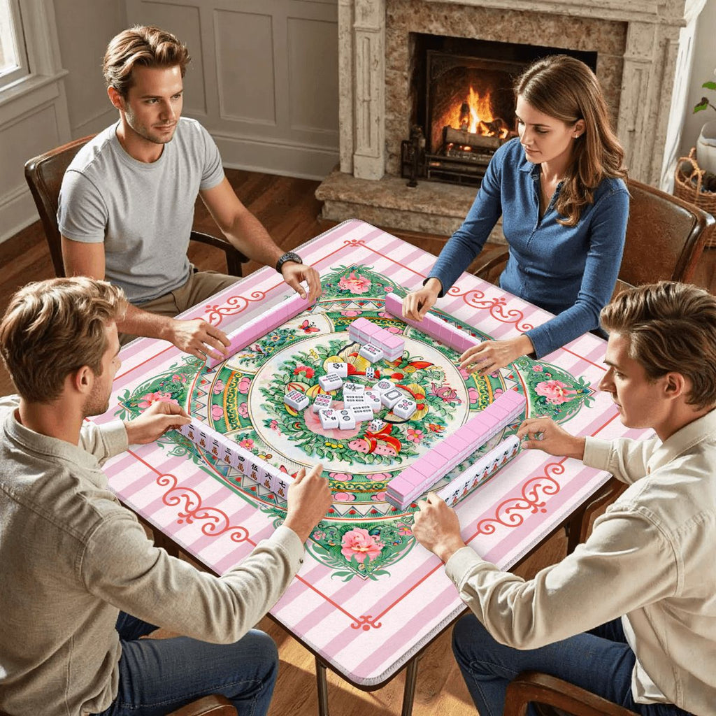 Vintage Chinese Rose Canton Chinoiserie Mahjong Mat