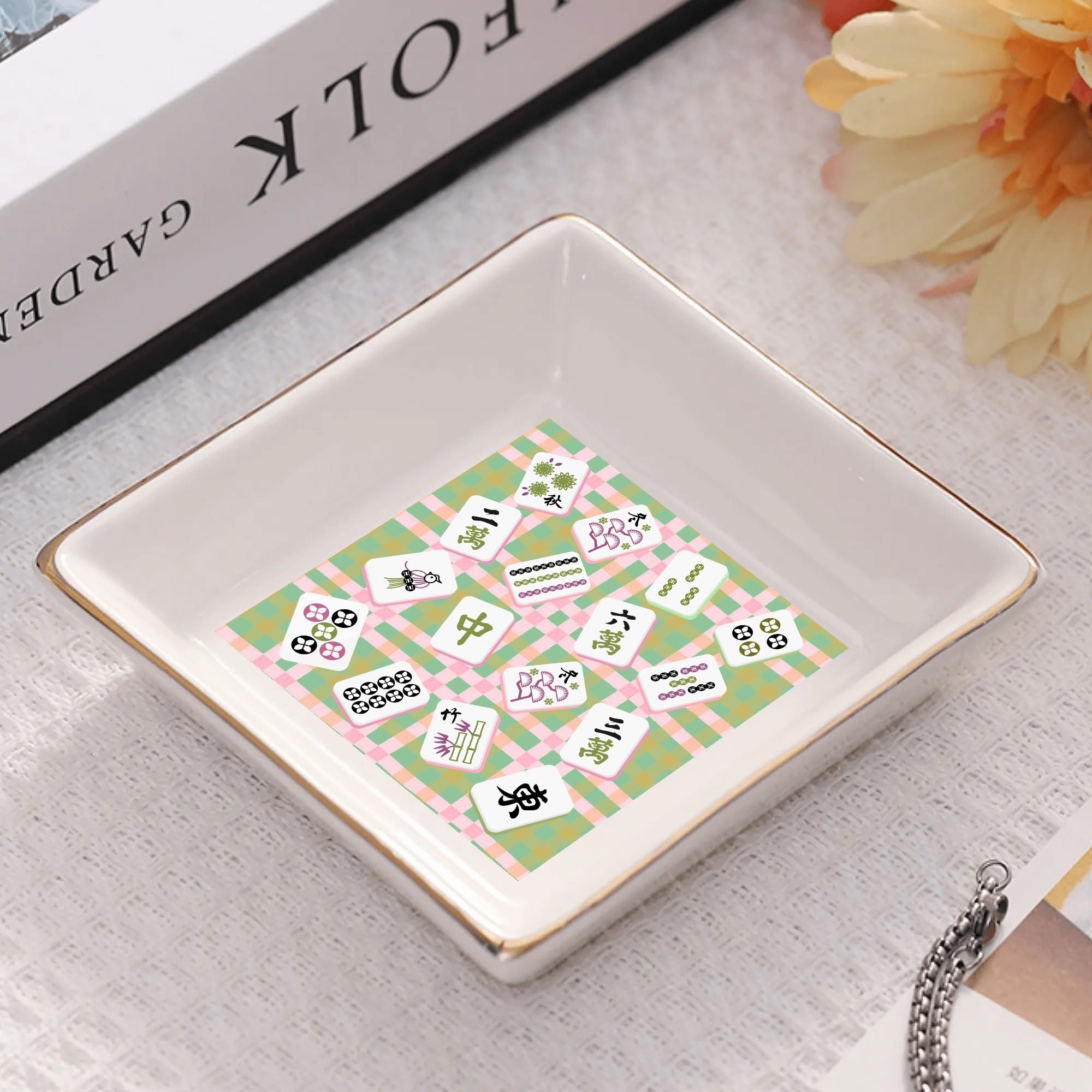 Mahjong Snack, Dessert Pretty  Ceramic Square  Appetizer Plates