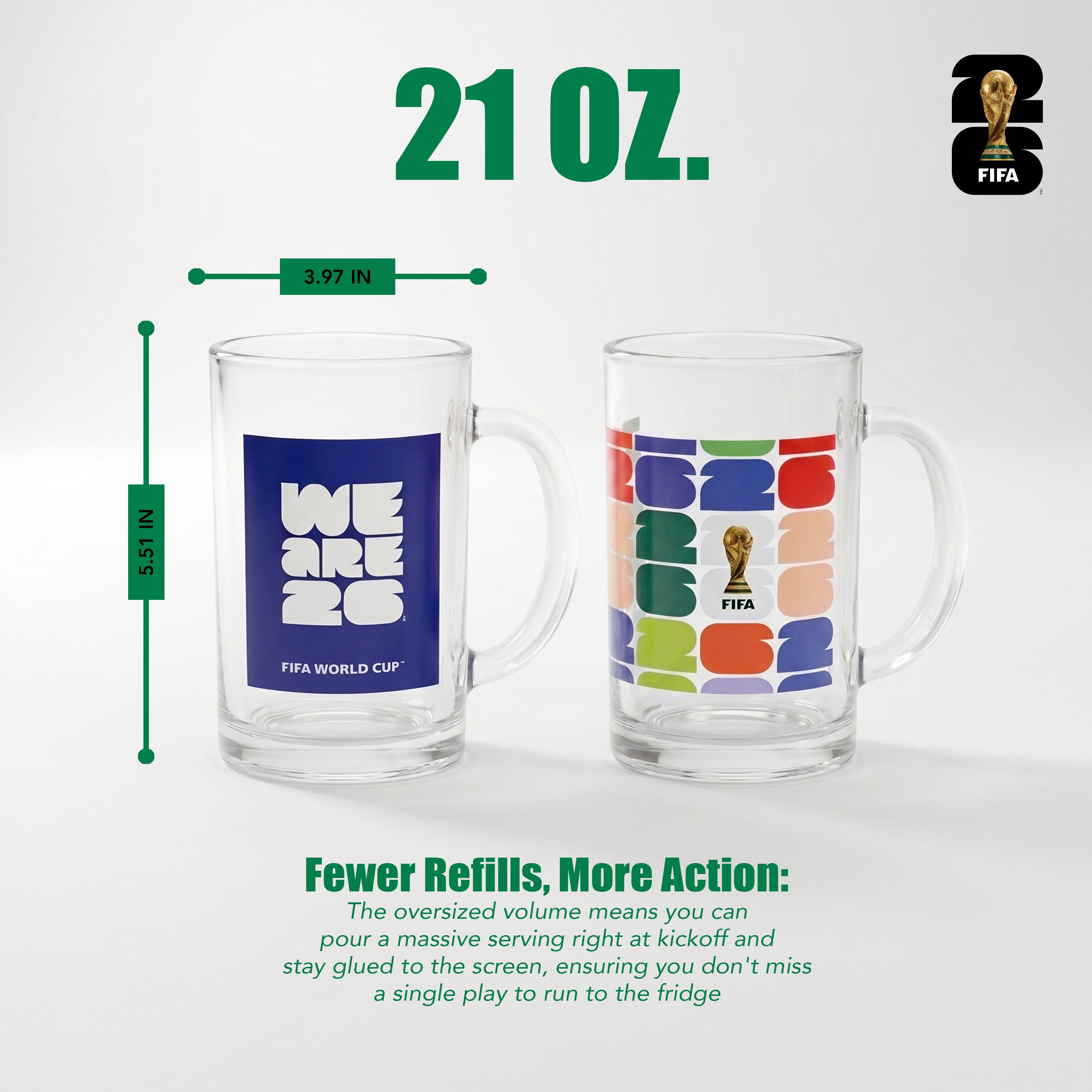 FIFA We Are 26 & Trophy Set of 2 Glass Mugs With Handle  21 OZ.