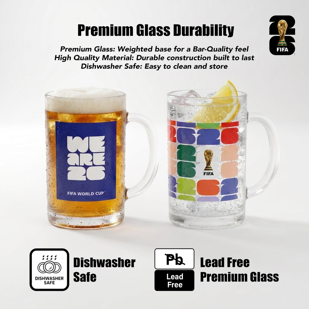 FIFA We Are 26 & Trophy Set of 2 Glass Mugs With Handle  21 OZ.