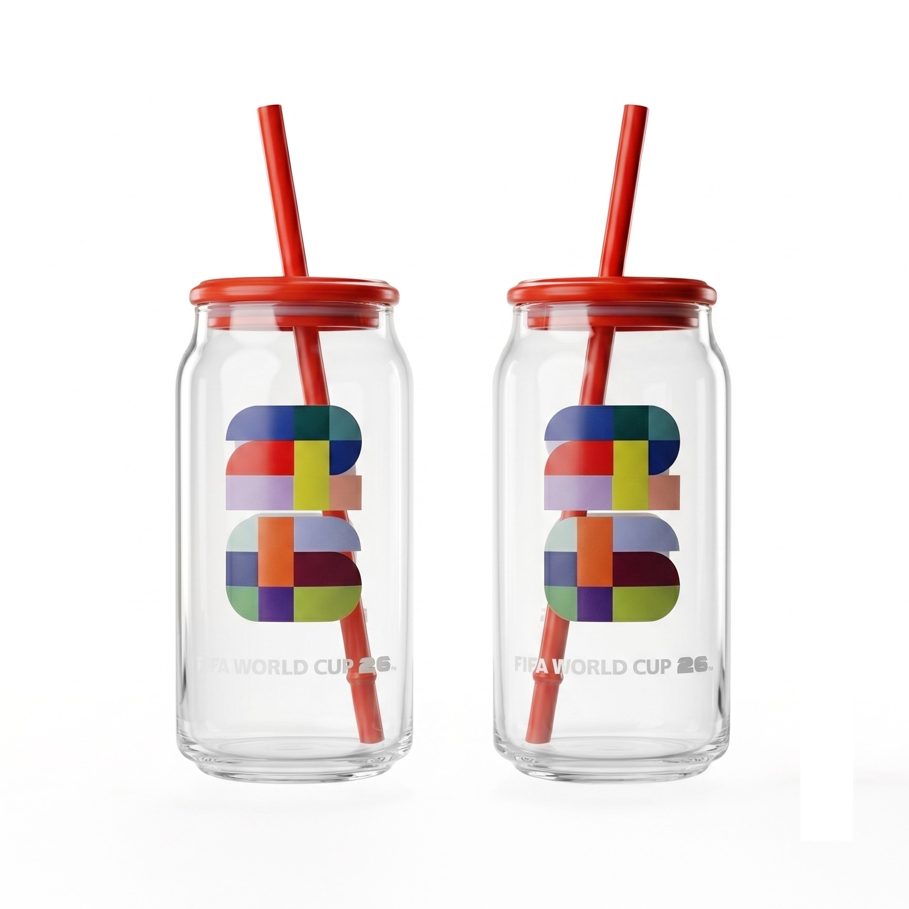 FIFA World Cup Trophy Set of 2 Glass Sippers with Lid and Straw