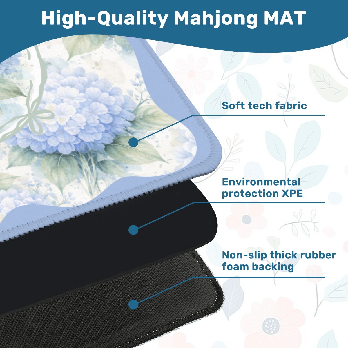 Baby Blue Floral Hydrangea Mahjong Mat 33"x33"