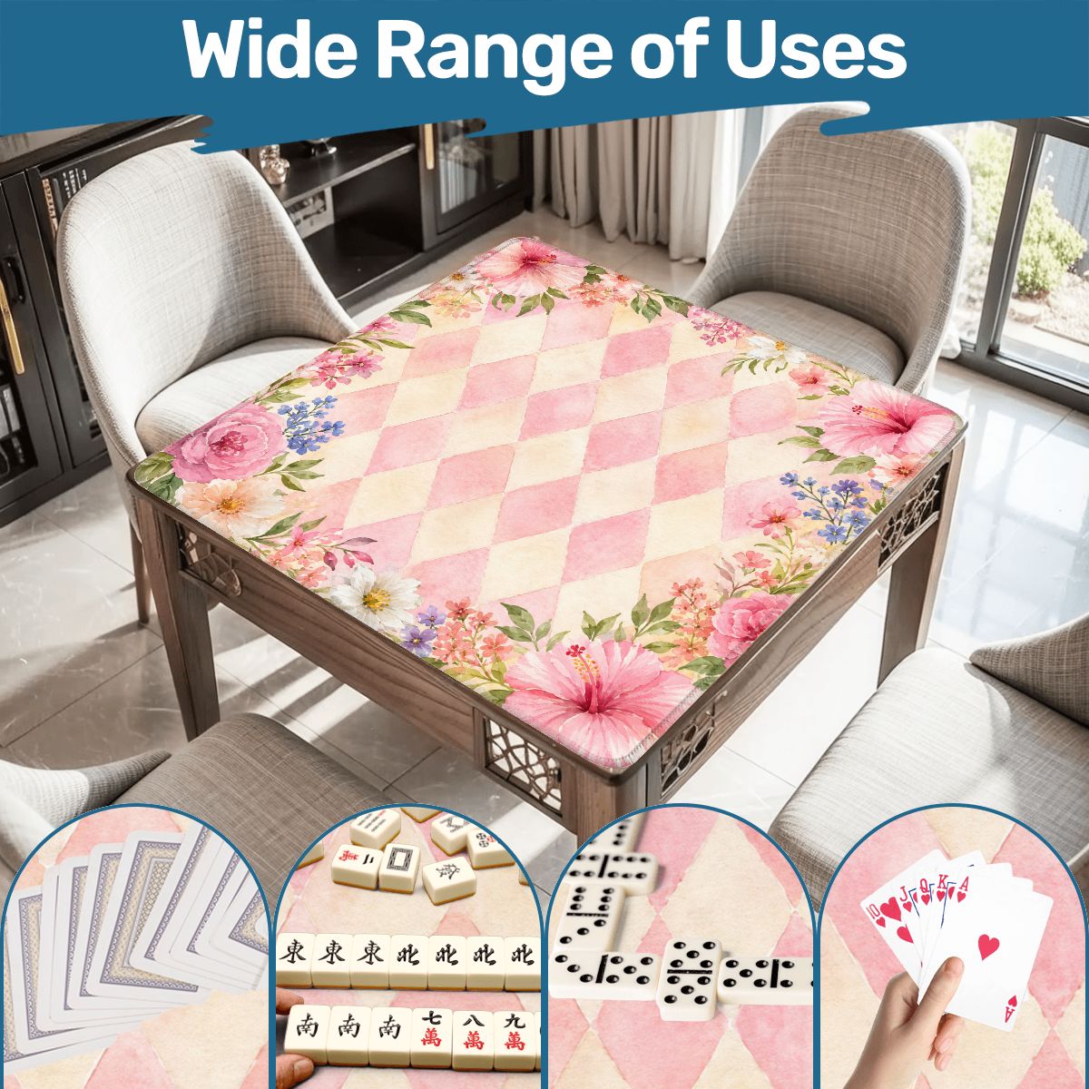 Harlequin Romance Petals Of Pink Vintage Inspired Mahjong Mat
