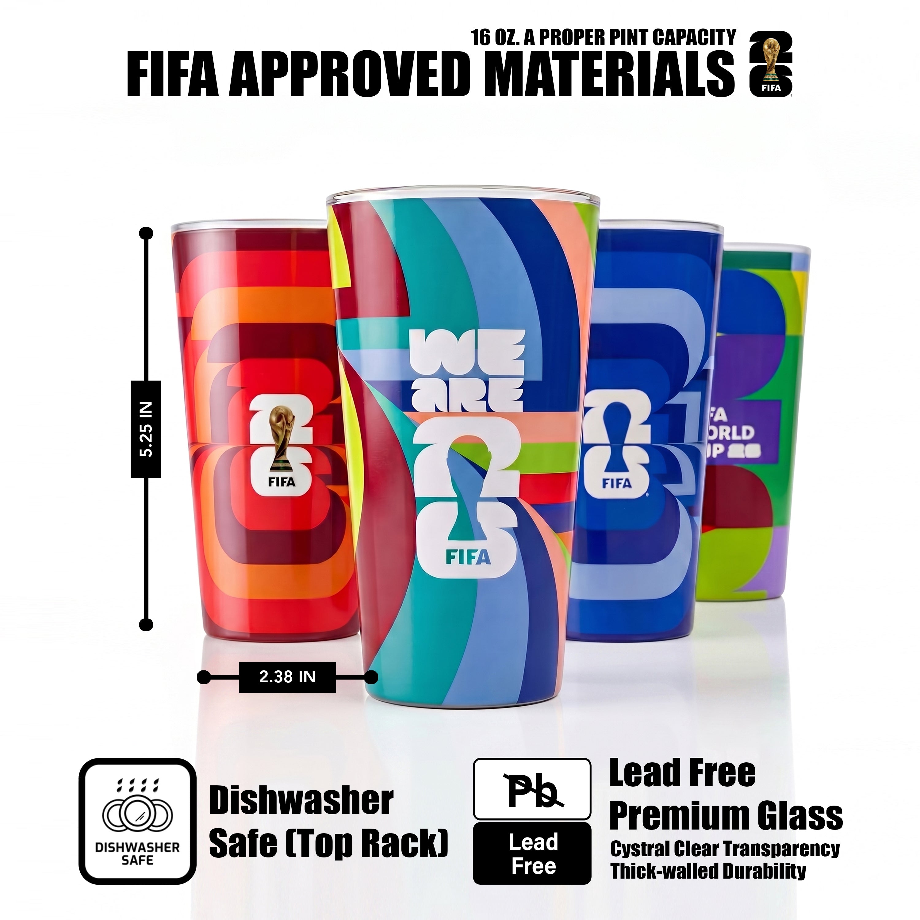 Official FIFA World Cup 2026 Edition 17 Oz Glass Tumblers