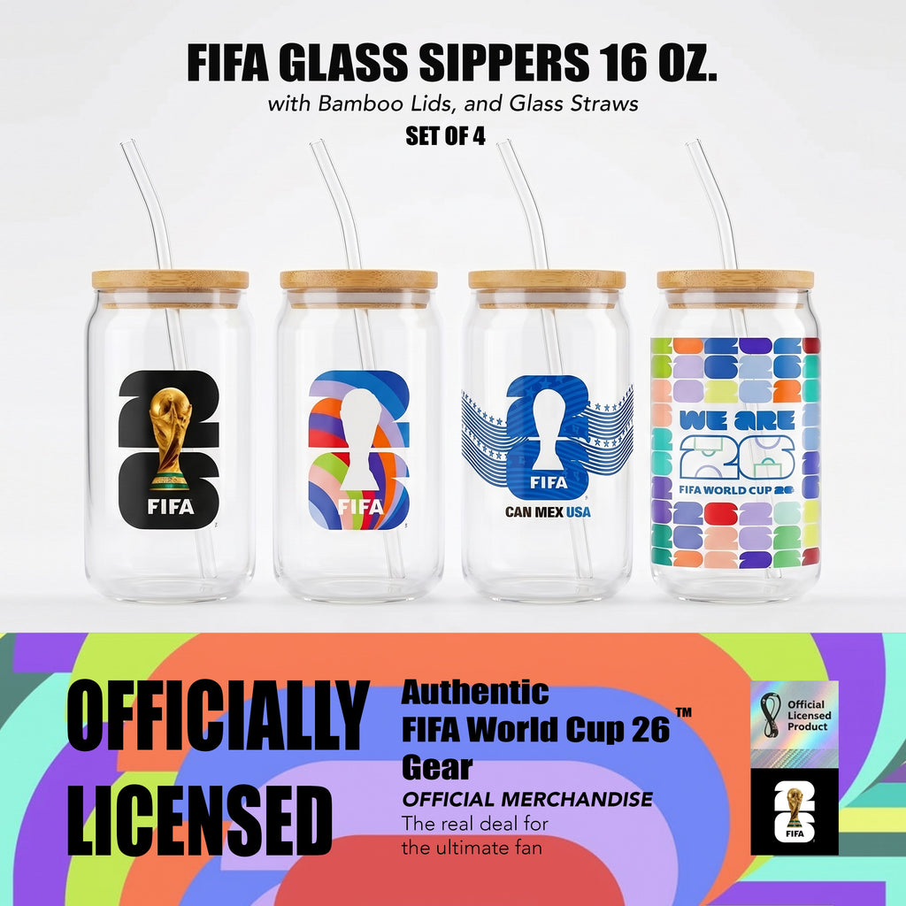 Official FIFA World Cup 2026 Edition 16 Oz Glass Sippers Bamboo lids with Glass Straws