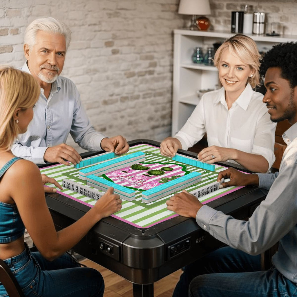 Preppy Staffordshire Chinoiserie Green And Pink Mahjong Mat