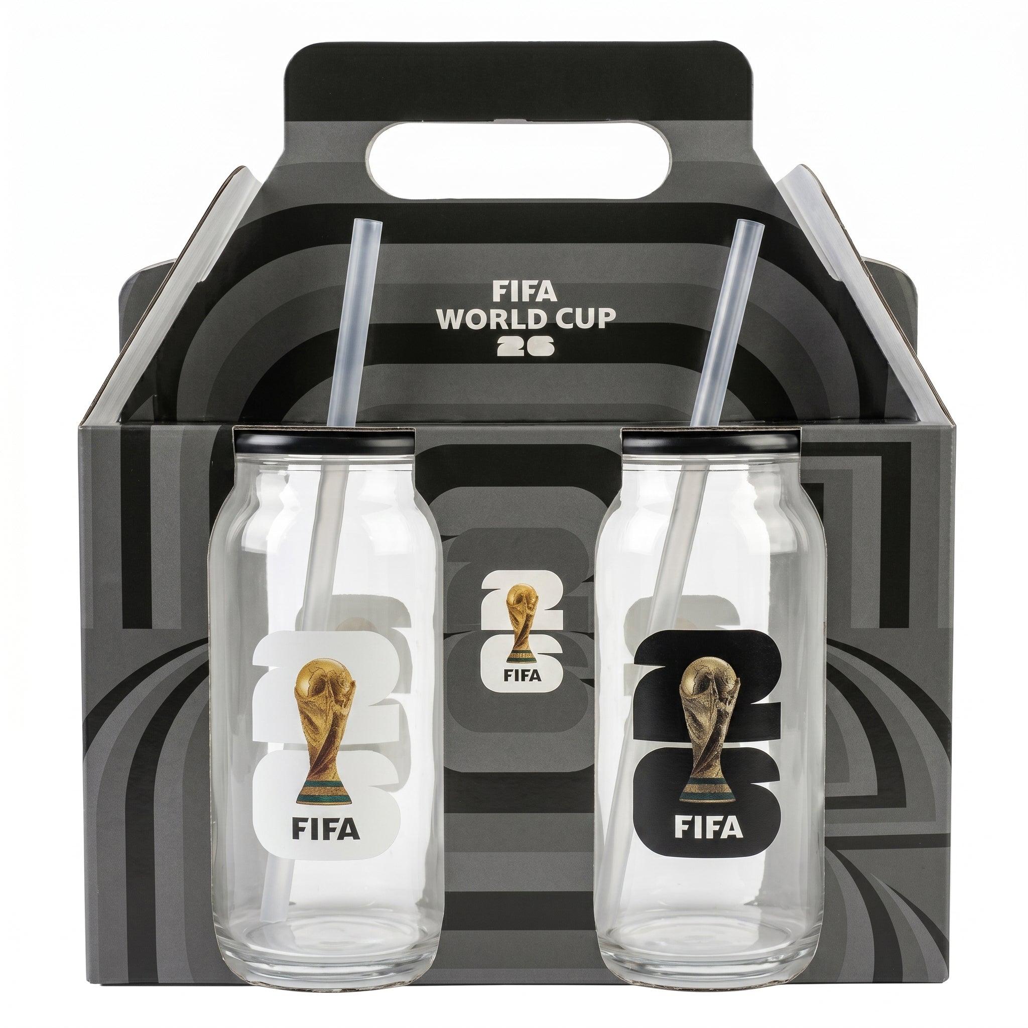 FIFA World Cup Trophy Set of 2 Glass Sippers with Lid and Straw