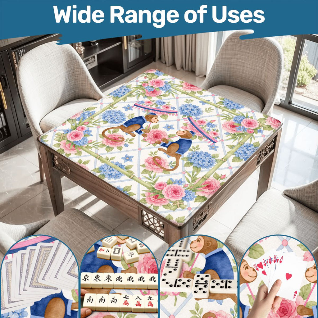Mahjong Monkey Floral Infusion Hydrangeas Blue And Pink Mahjong Mat