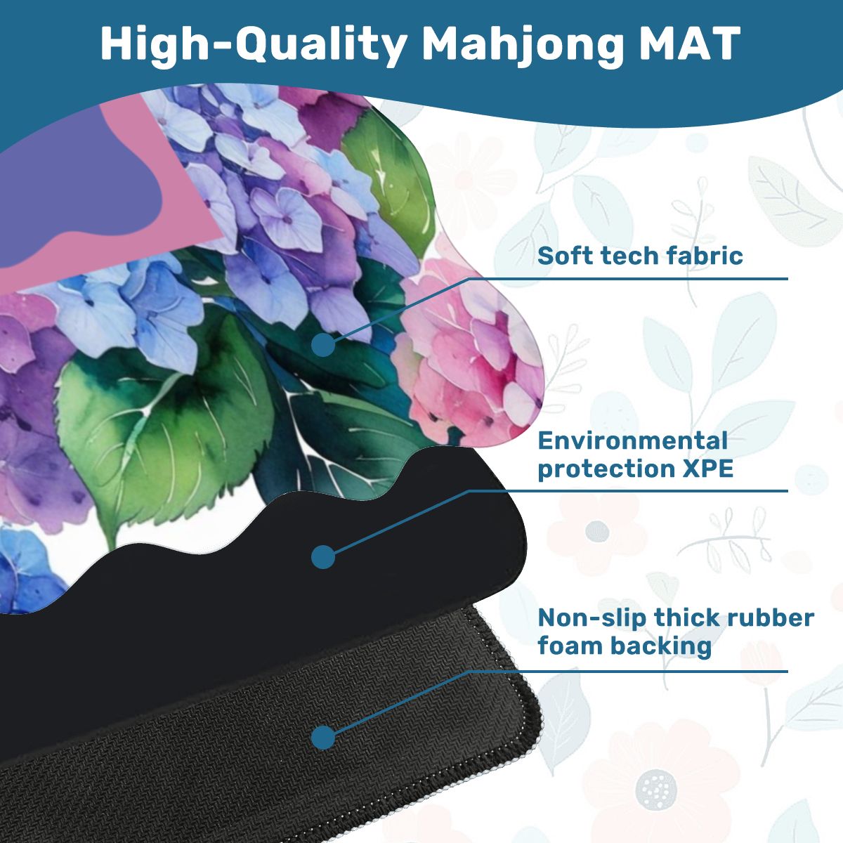 Watercolor Blooming Hydrangeas Scalloped Mahjong Mat