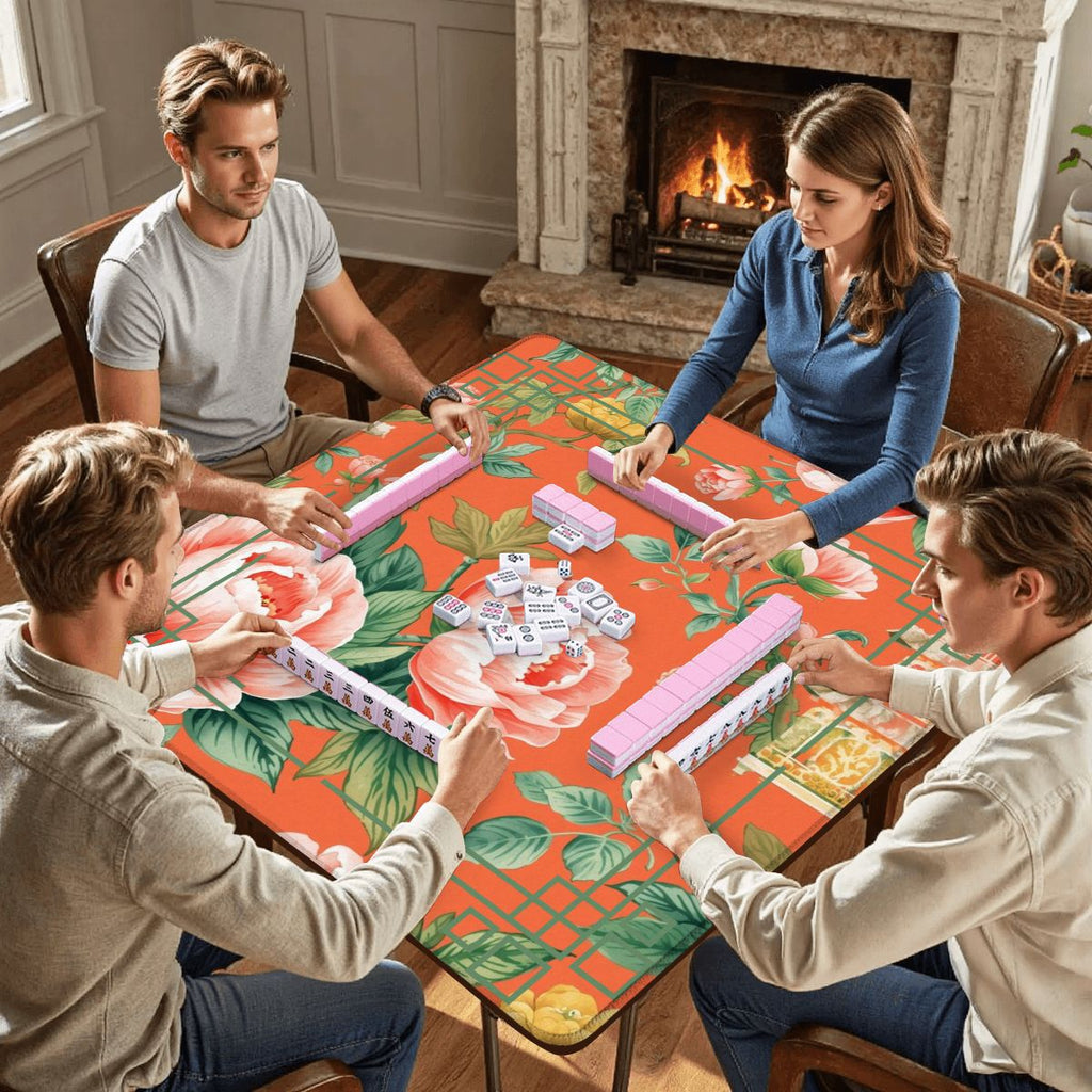 Chinoiserie Blooming Peonies Mahjong Mat