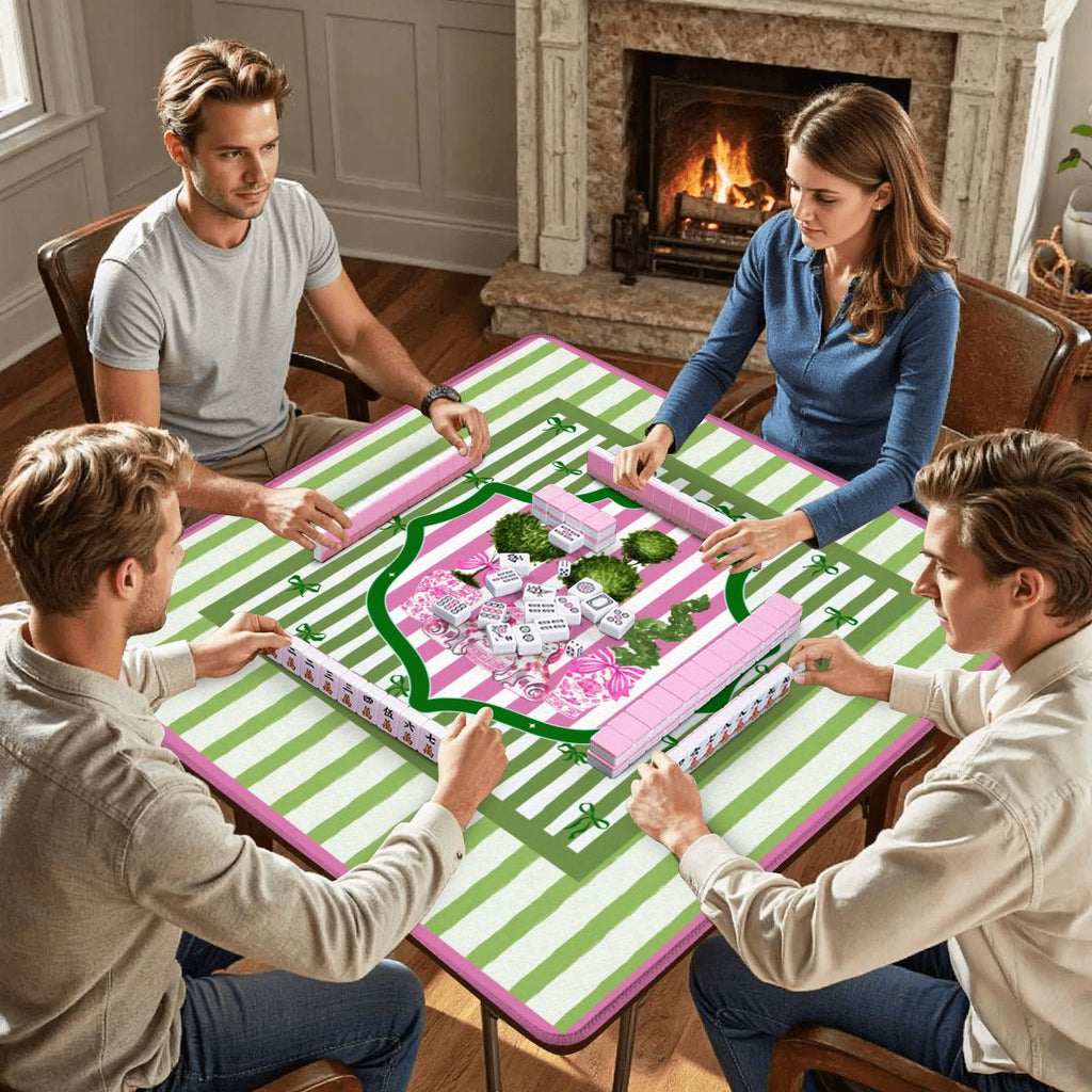 Preppy Staffordshire Chinoiserie Green And Pink Mahjong Mat