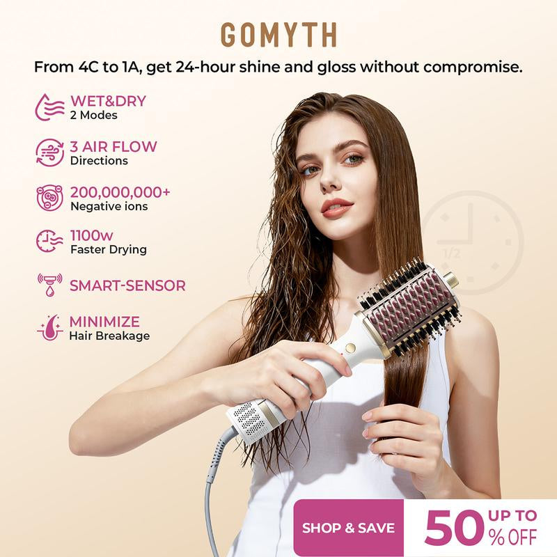 GOMYTH V1 Upgraded 4-In-1 Blow Dryer Brush with Heated Comb - Volumizer Hair Dryer Brush for Hair Drying & Styling, Salon Blowouts, Frizz-Free Shiny Hair, Reduced Heat Damage, Suitable for All Hair Types