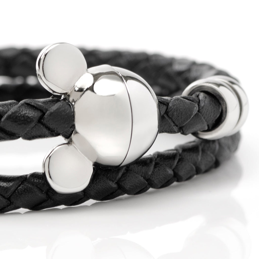 Disney Mickey Silhouette Black Double Wrapped Leather Bracelet