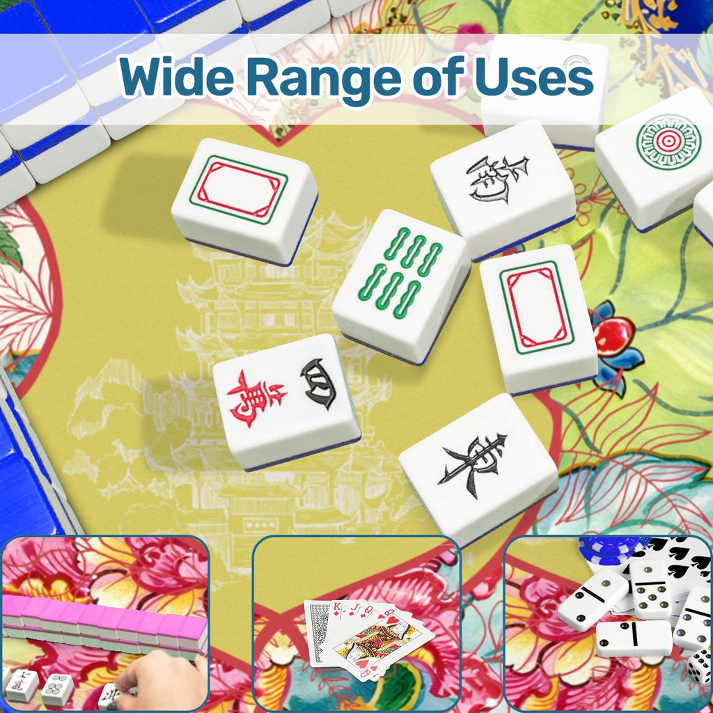 Asian Chinoiserie Tobacco Leaf Scalloped Mahjong Mat