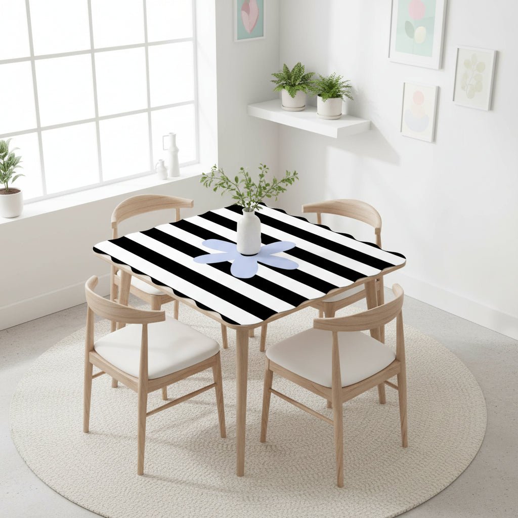 The Daisy Mae Black And White Striped Preppy Scalloped Mahjong Mat