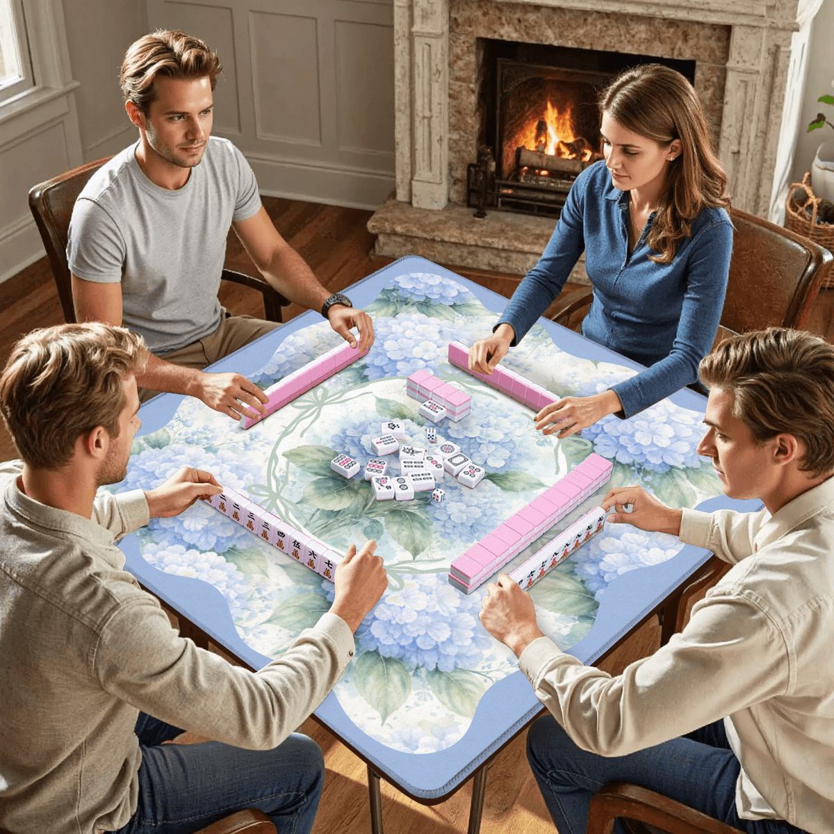 Baby Blue Floral Hydrangea Mahjong Mat 33"x33"