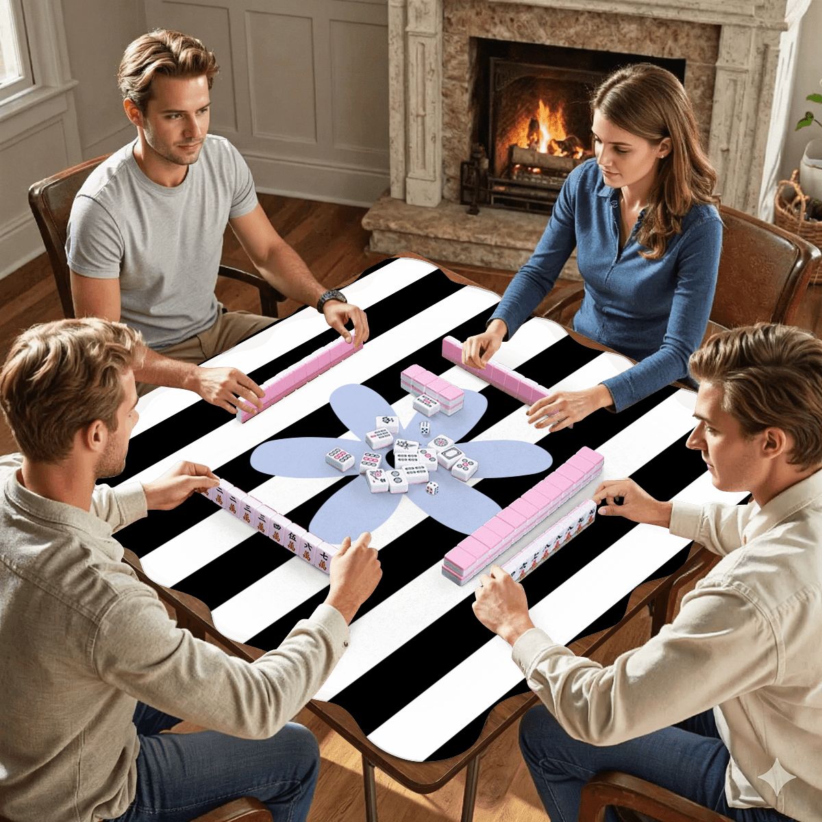 The Daisy Mae Black And White Striped Preppy Scalloped Mahjong Mat