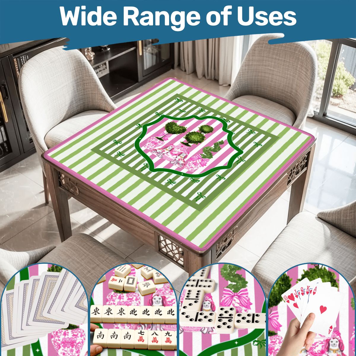 Preppy Staffordshire Chinoiserie Green And Pink Mahjong Mat