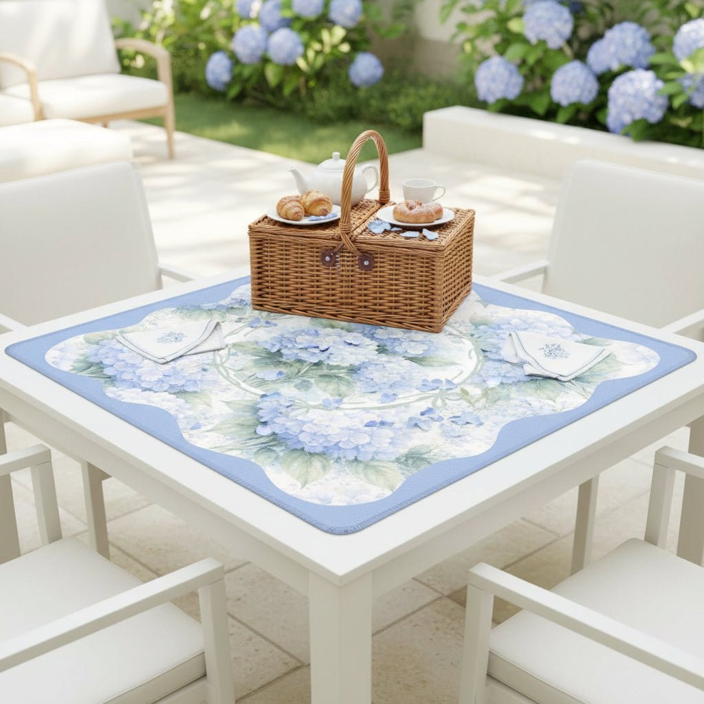 Baby Blue Floral Hydrangea Mahjong Mat 33"x33"