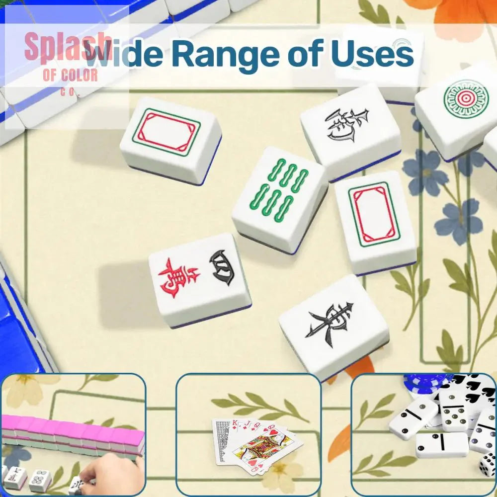 Floating Garden, Orange, Periwinkle Blue Floral Fish Mahjong Mat
