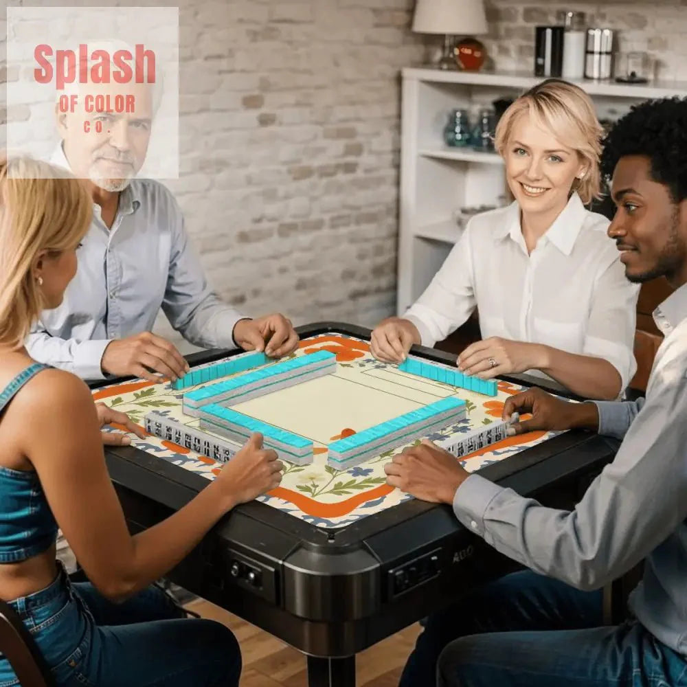 Floating Garden, Orange, Periwinkle Blue Floral Fish Mahjong Mat