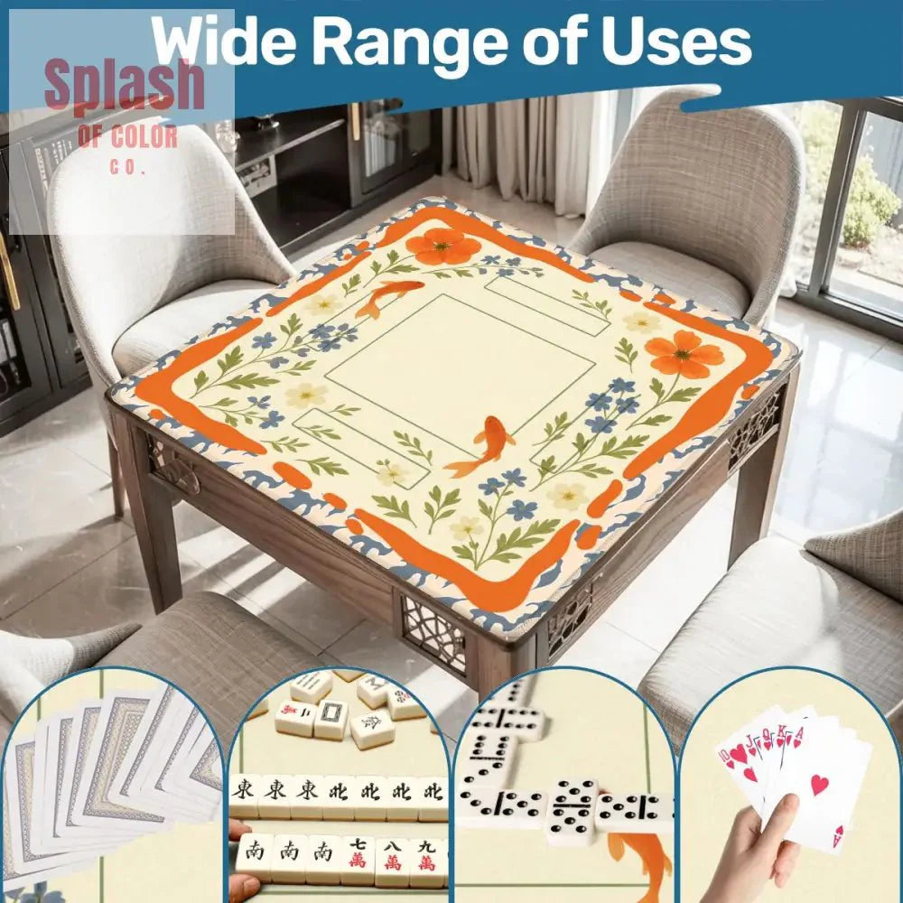 Floating Garden, Orange, Periwinkle Blue Floral Fish Mahjong Mat