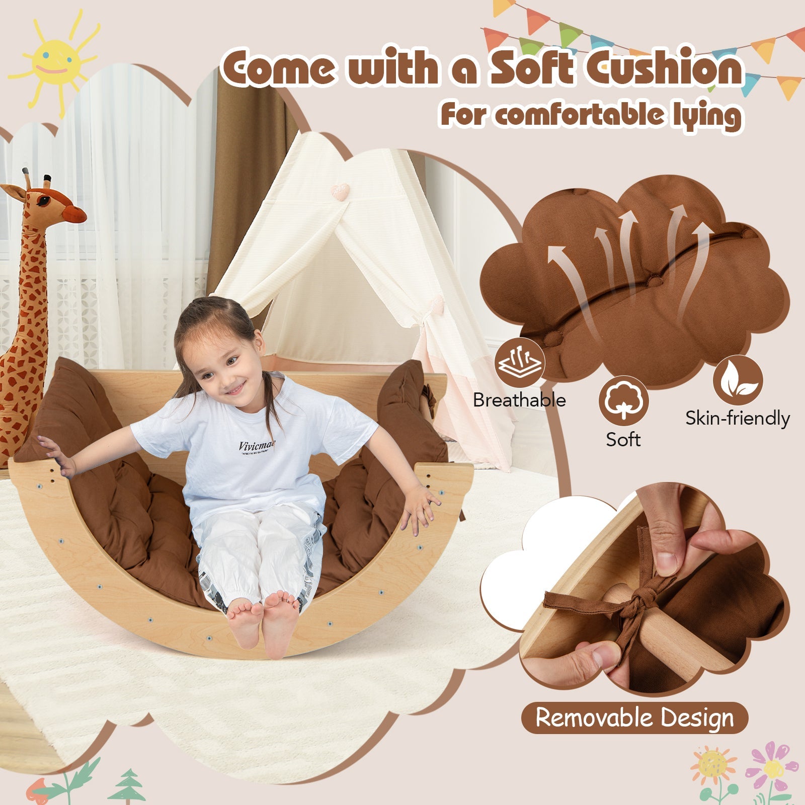 Kids Climbing Arch with Cushion Montessori Arch Climber/Rocker for Toddlers